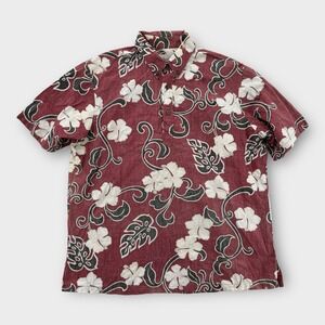 Bishop St Hawaiian Shirt Mens Large Red‎ Button Up Floral Short Sleeve Camp Vtg